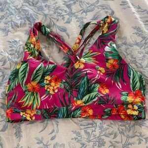 Ideology Tropical Floral Sports Bra in Magenta, Green, Yellow, Orange